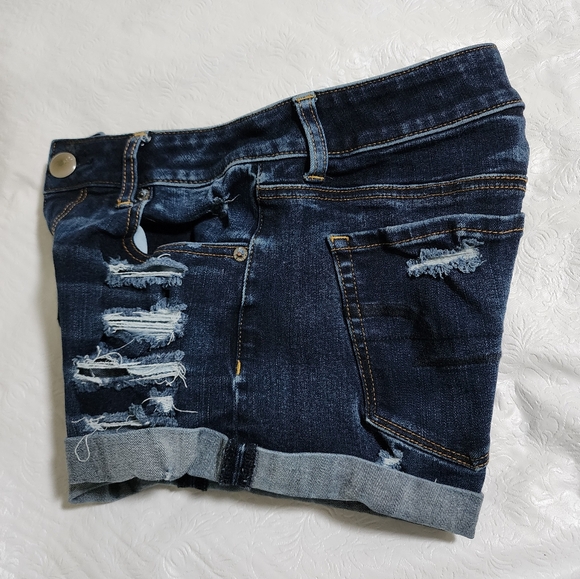 American Eagle Outfitters Denim Hi Rise Shortie Distressed Women's Size 4 Shorts - Picture 3 of 10